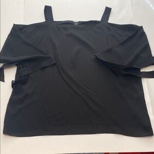 Chico’s Black Label Black Washable Silk Cold Shoulder 3/4 Tie Sleeve Blouse